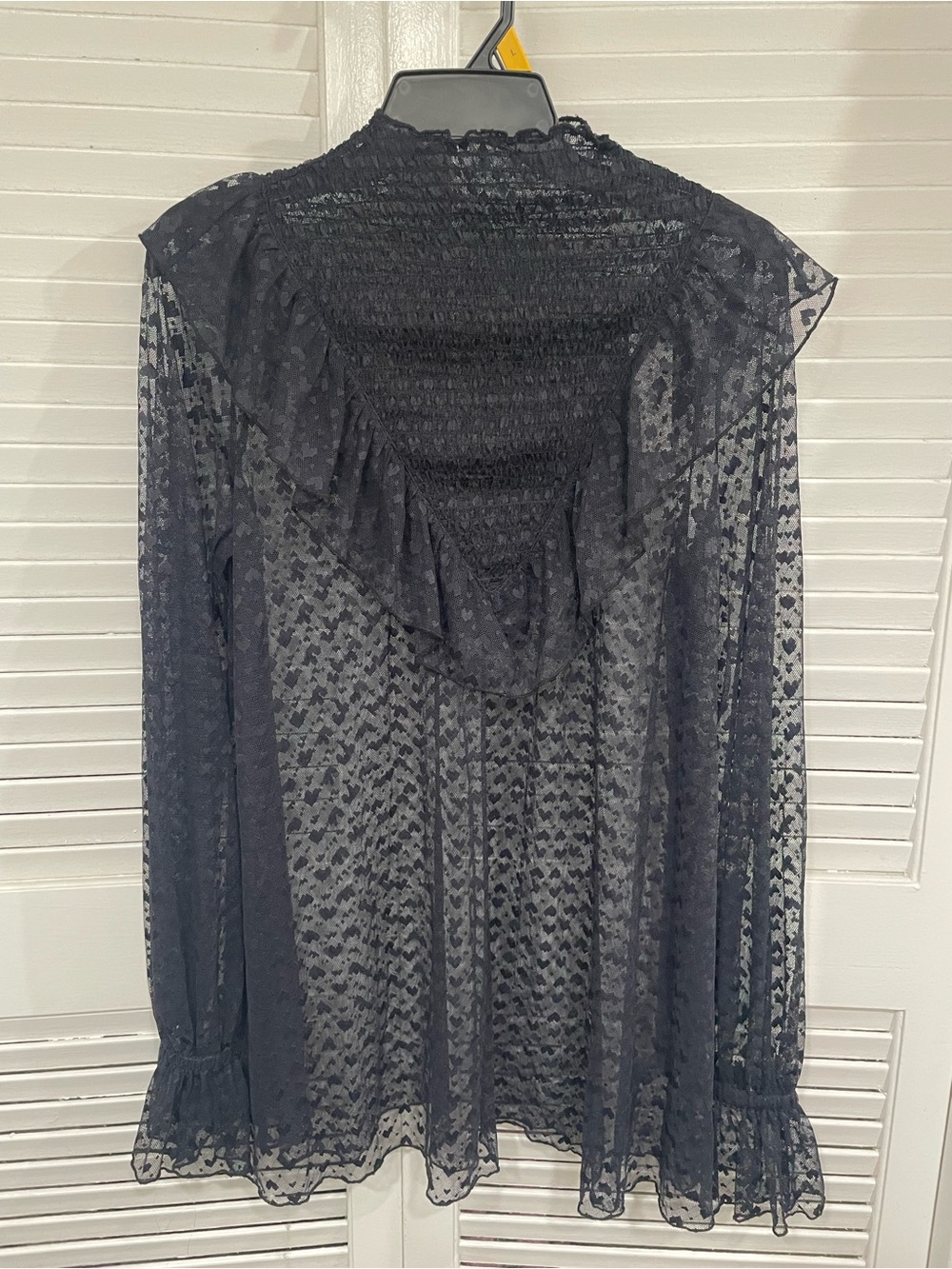 NWT Maeve Sheer Black Ruffle Lace High-Neck Blouse - Picture 3 of 12